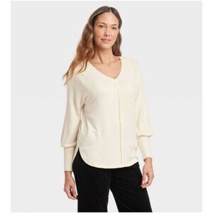 Knox Rose Women's Long Sleeve Knit Top Cream Medium